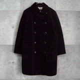 バーバリー ロンドン ホースロゴ 革ボタン ノバチェック裏地 ベロア ステンカラーコート ボルドー レディース