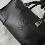 ロエベ アマソナ28 アナグラム レザー ミニボストンバッグ ハンドバッグ ブラック