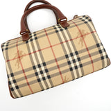 バーバリー ノバチェック PVC / レザー ミニボストンバッグ ハンドバッグ ベージュ レディース