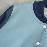 メゾン キツネ フェルトロゴ デニム切り替え ウール ブルゾン スタジャン ブルー