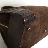 ロエベ アマソナ28 スエード / クロコ ハンドバッグ ブラウン