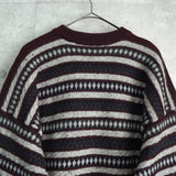 バーバリー ボーダー柄 ロゴ 刺繍 ニット ボルドー / グレー