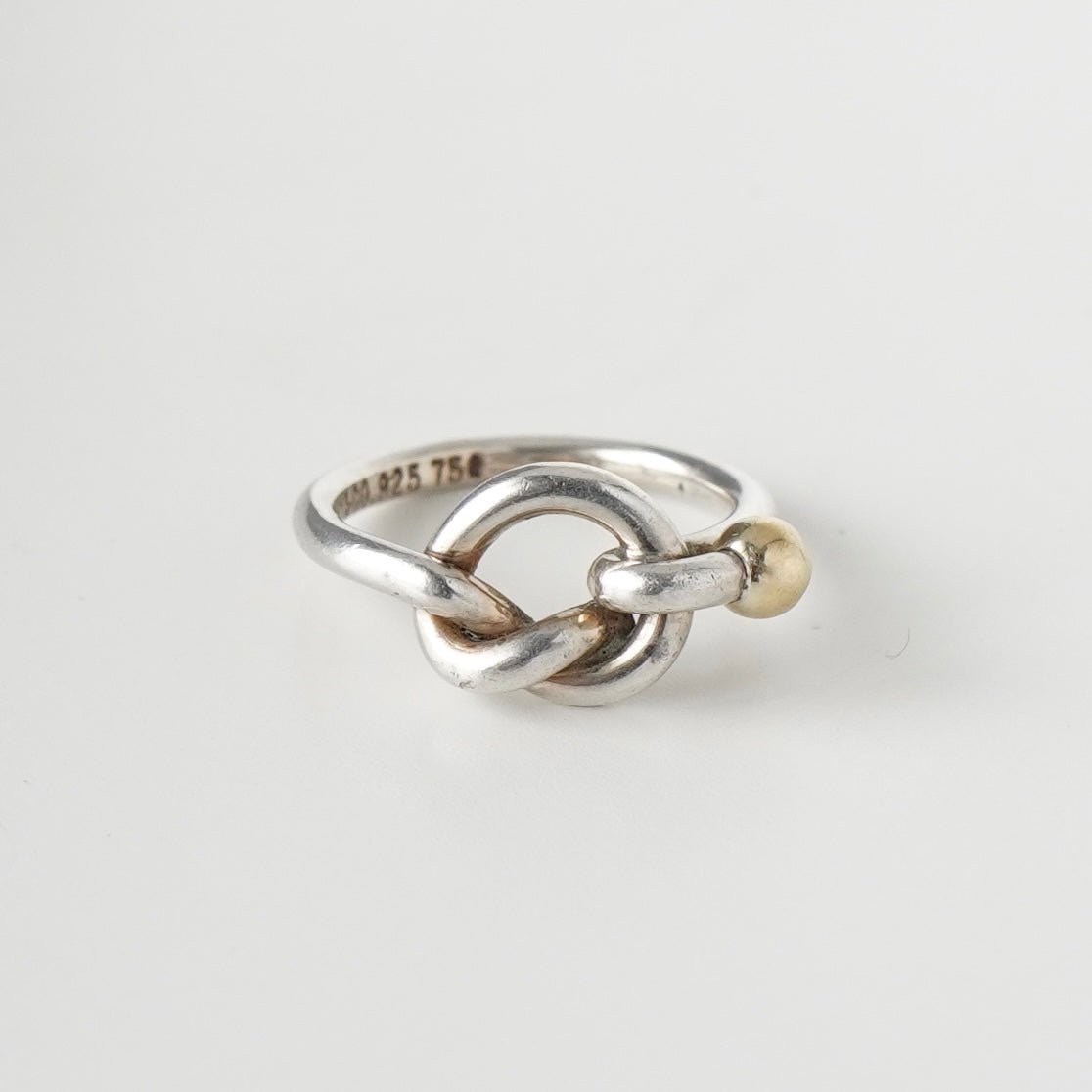 美品☆ティファニーリング シルバー K18　ラブノット 9号 ティファニー ラブノット シルバー925 × K18 指輪 リング 9号