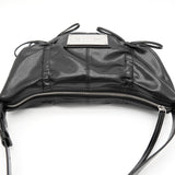 Half Shirring Ribbon Round Bag マーティン キム ロゴプレート リボン ワンショルダーバッグ ブラック