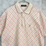 イヴサンローラン ヴィンテージ チェック柄 YSLロゴ 刺繍 ポロシャツ アイボリー