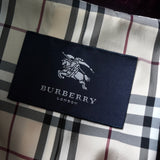 バーバリー ロンドン ホースロゴ 革ボタン ノバチェック裏地 ベロア ステンカラーコート ボルドー レディース