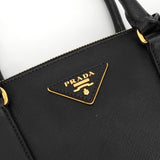 プラダ ガレリア トライアングルロゴ サフィアーノ 2way ハンドバッグ ショルダーバッグ ブラック