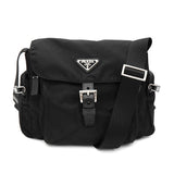 プラダ トライアングルロゴ テスート / レザー ショルダーバッグ ブラック