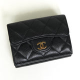 シャネル ココマーク マトラッセ キャビアスキン 三つ折り財布 ブラック A番台8桁