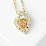 クリスチャン ディオール Diorロゴ ハート ラインストーン ネックレス GPゴールド