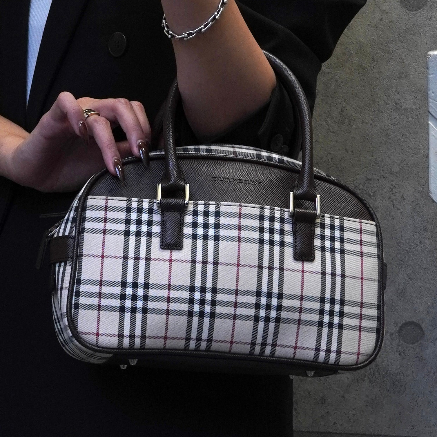 BURBERRY デニム ノバチェック ベルト付き ノーカラー ピンク BURBERRY デニム ノバチェック ベルト付き ノーカラー ピンク