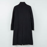 プラダ レザーパイピング フライフロント マオカラー ウール ロングコート グレー レディース