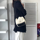 ジルサンダー ドローストリング キャンバス レザー 巾着型 ショルダーバッグ ポシェット アイボリー / ブラック