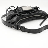 Half Shirring Ribbon Round Bag マーティン キム ロゴプレート リボン ワンショルダーバッグ ブラック