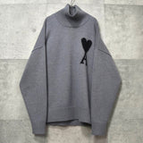 アミパリ アミ パリス ハートロゴ タートルネック ニット グレー