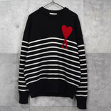 アミパリ アミ パリス ハートロゴ ボーダー ニット ブラック