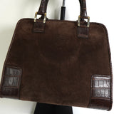 ロエベ アマソナ28 スエード / クロコ ハンドバッグ ブラウン