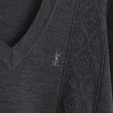 イヴ サンローラン ヴィンテージ Vネック YSLロゴ ニット グレー