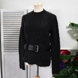 セリーヌ ヴィンテージ カシミア ケーブル ニット レディース チャコールグレー レザー ウエストベルト付き