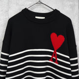 アミパリ アミ パリス ハートロゴ ボーダー ニット ブラック