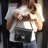 シャネル ココマーク マトラッセ サテン チェーン ショルダーバッグ ブラック