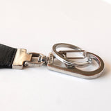 プラダ トライアングルロゴ サフィアーノレザー チャーム キーホルダー キーリング ブラック / シルバー