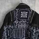 サカイ × レインスプーナー バンダナ柄 ジッパー ダウンジャケット ネイビー / ブラック