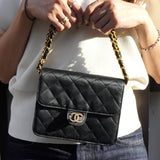 シャネル ココマーク マトラッセ サテン チェーン ショルダーバッグ ブラック