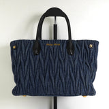 ミュウミュウ マテラッセ デニム / レザー 2way ハンドバッグ ショルダーバッグ ブルー / ブラック