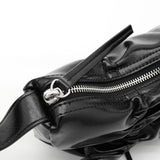 Half Shirring Ribbon Round Bag マーティン キム ロゴプレート リボン ワンショルダーバッグ ブラック