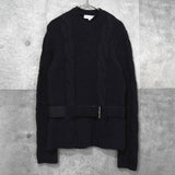 セリーヌ ヴィンテージ カシミア ケーブル ニット レディース チャコールグレー レザー ウエストベルト付き