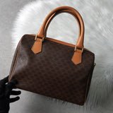 セリーヌ マカダム PVC レザー ミニボストンバッグ ハンドバッグ ブラウン