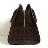 ロエベ アマソナ28 スエード / クロコ ハンドバッグ ブラウン