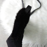 ロエベ スタッズ アナグラム ハラコレザー / ファー ショルダーバッグ ブラック