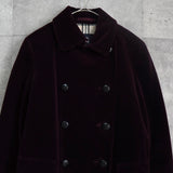 バーバリー ロンドン ホースロゴ 革ボタン ノバチェック裏地 ベロア ステンカラーコート ボルドー レディース