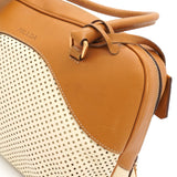 プラダ ロゴ パンチングレザー ハンドバッグ ベージュ