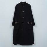 グッチ ホースビット ゴールドボタン マオカラー ウール ロングコート レディース ブラック