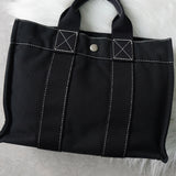 エルメス ドーヴィルPM キャンバス ハンドバッグ ブラック / ホワイトステッチ