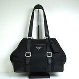 プラダ トライアングルロゴ テスート ポコノ ナイロン レザー トートバッグ ブラック