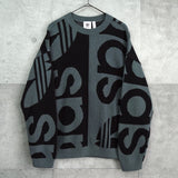 アディダス トレフォイル ビッグロゴ 総柄 ニット グレー / ブラック