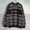 バーバリー ボーダー柄 ロゴ 刺繍 ニット ボルドー / グレー