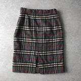 バーバリー ノバチェック ウール タイト スカート グレー