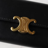 セリーヌ トリオンフ シャイニーカーフスキン コンパクトウォレット ブラック / ゴールド