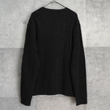 ラコステ ロゴパッチ ケーブル編み ニット ブラック