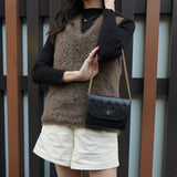 シャネル ココマーク プッシュロック マトラッセ ラムスキン チェーン ショルダーバッグ ブラック