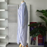 ローレン ラルフローレン ストライプ柄 ロング丈 シャツワンピース ブルー