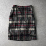 バーバリー ノバチェック ウール タイト スカート グレー