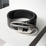 ディーゼル ロゴ レザー ベルト 80 / 32 ブラック / シルバー