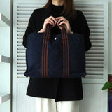 エルメス フールトゥMM キャンバス ハンドバッグ ネイビー / ブラウン