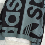 アディダス トレフォイル ビッグロゴ 総柄 ニット グレー / ブラック